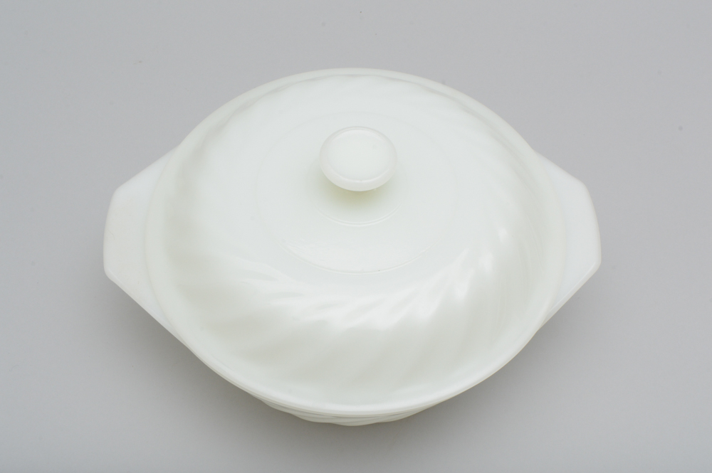 Four Vintage Fire King White Swirl Casserole Dishes