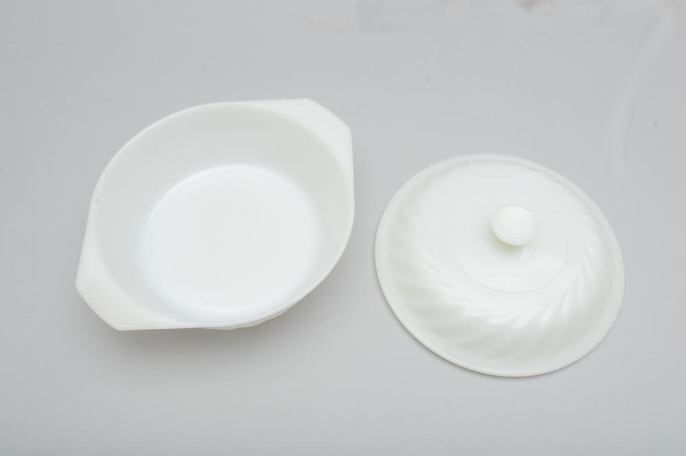 Four Vintage Fire King White Swirl Casserole Dishes