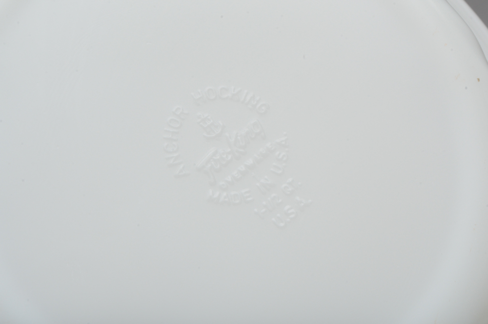 Four Vintage Fire King White Swirl Casserole Dishes