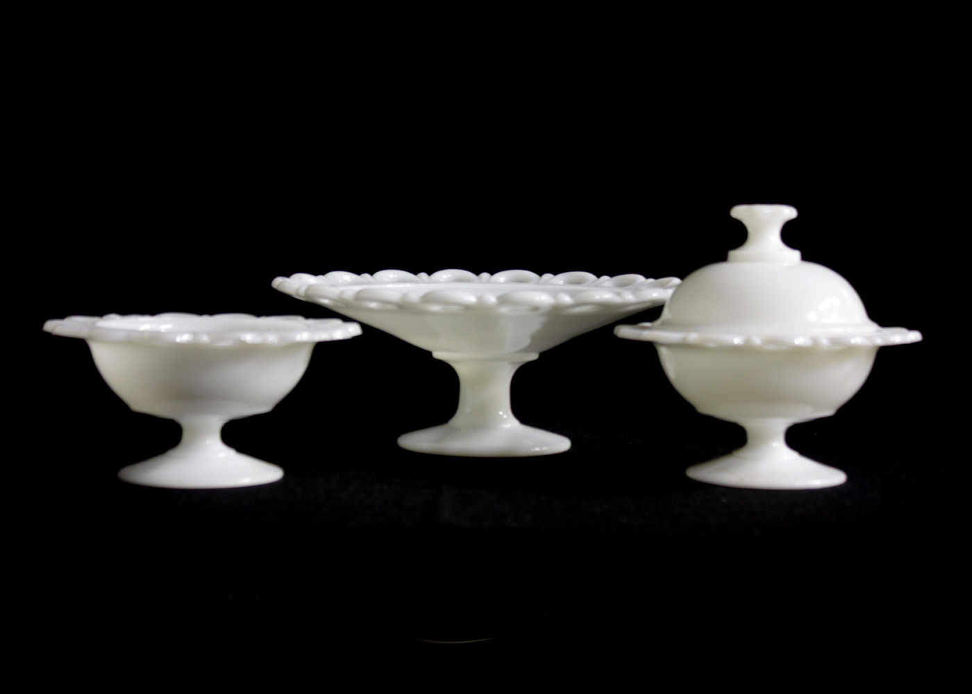 Trio of Milk White Anchorglass Lace Edge