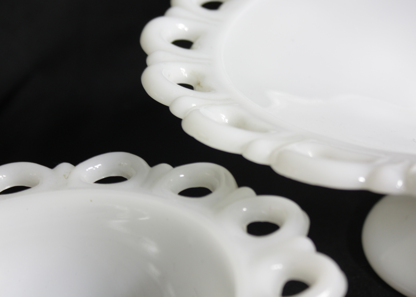 Trio of Milk White Anchorglass Lace Edge