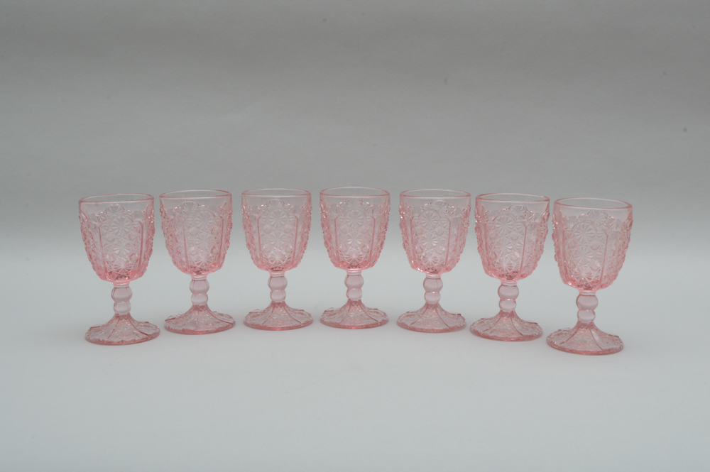 Assortment of Pink Pressed Glass Stemware