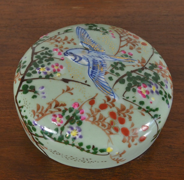 Hand Painted Green on White China Ginger Jar