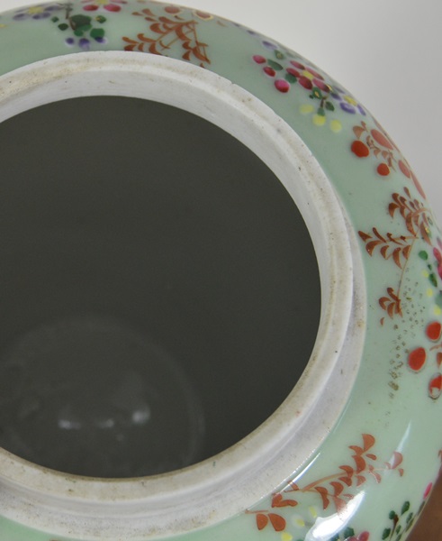 Hand Painted Green on White China Ginger Jar