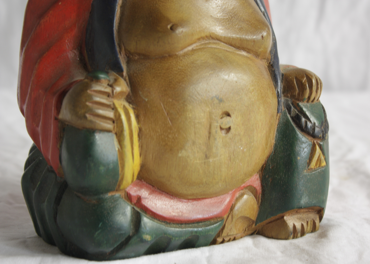 Vintage Hand Carved and Painted Wood Laughing Buddha