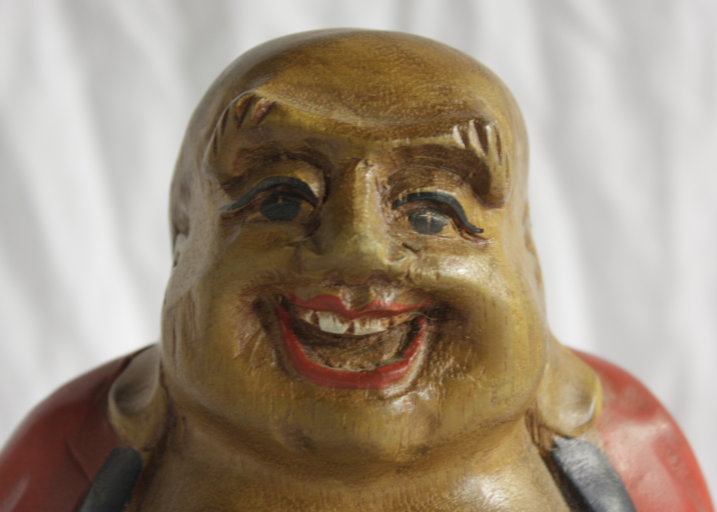 Vintage Hand Carved and Painted Wood Laughing Buddha