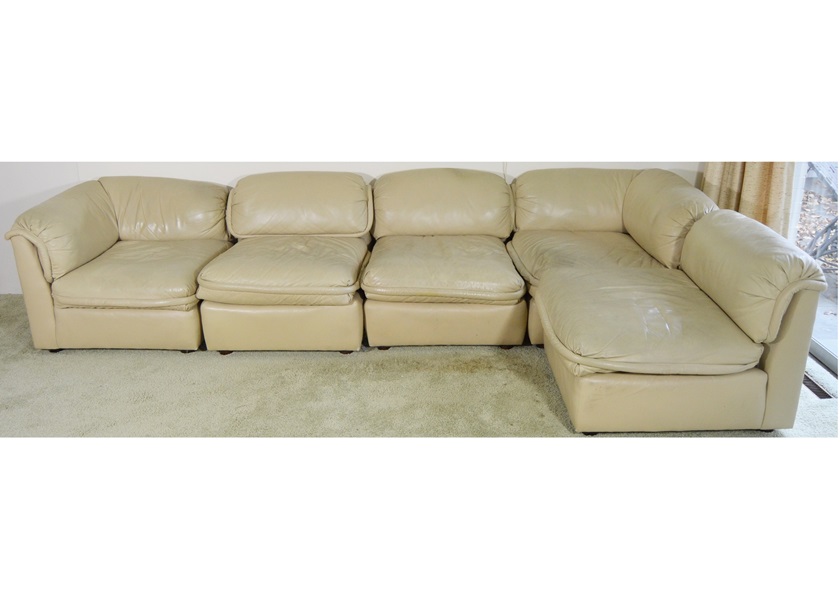 Vintage Mid-20th Century Leather Sectional Sofa