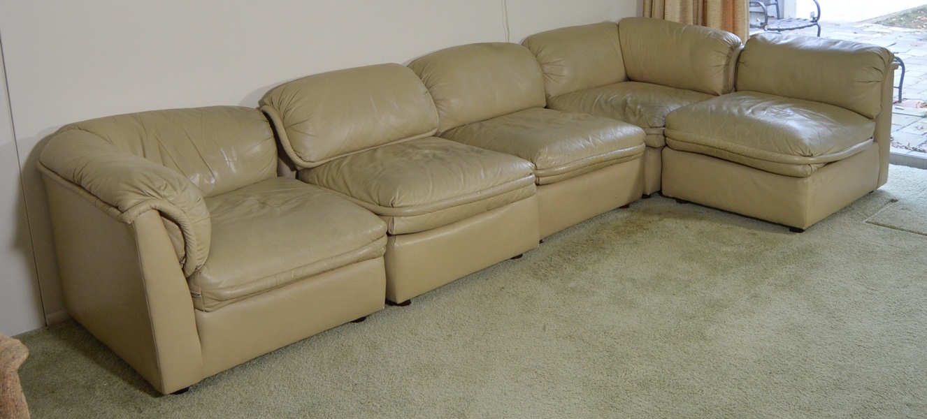 Vintage Mid-20th Century Leather Sectional Sofa