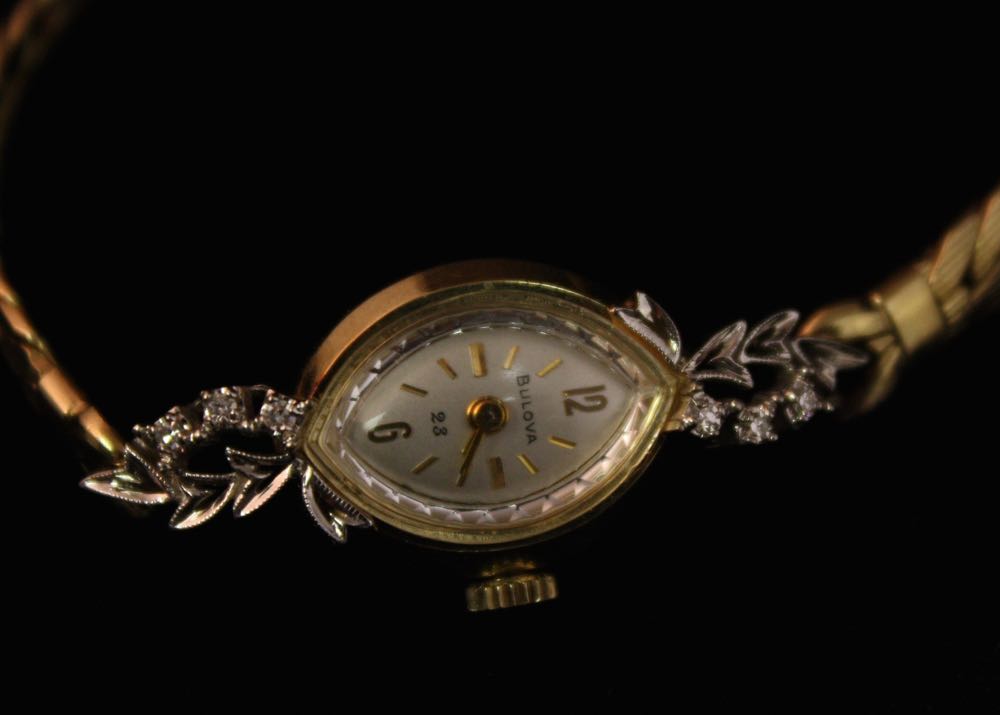 Vintage Bulova 14K Gold and Diamond Women's Watch