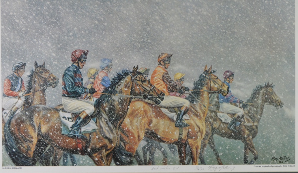 Signed Roy Miller Off-Set Lithograph Print-Sudden Blizzard