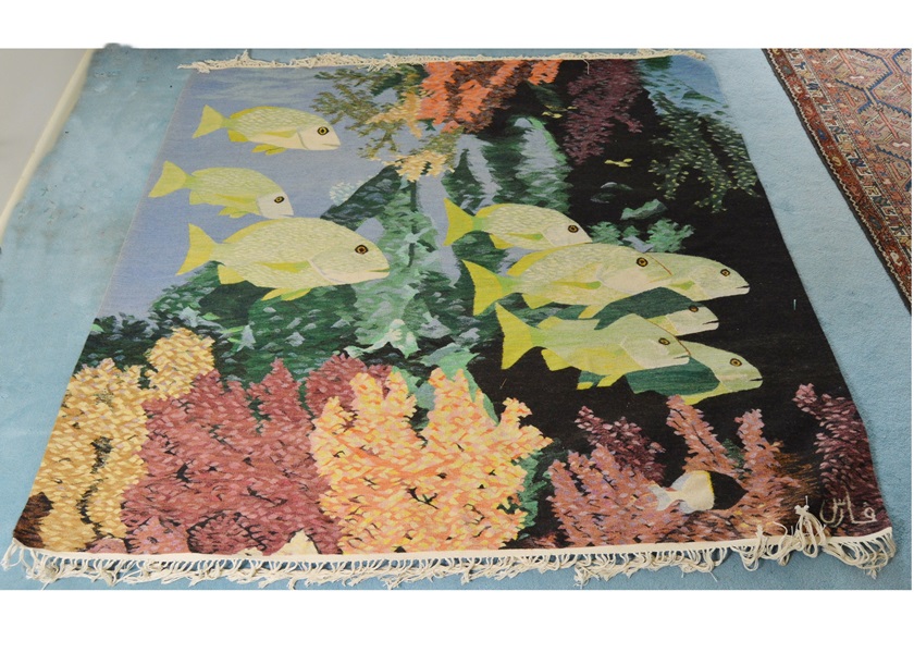 Signed Wool Coral Reef Scene Kleem Rug