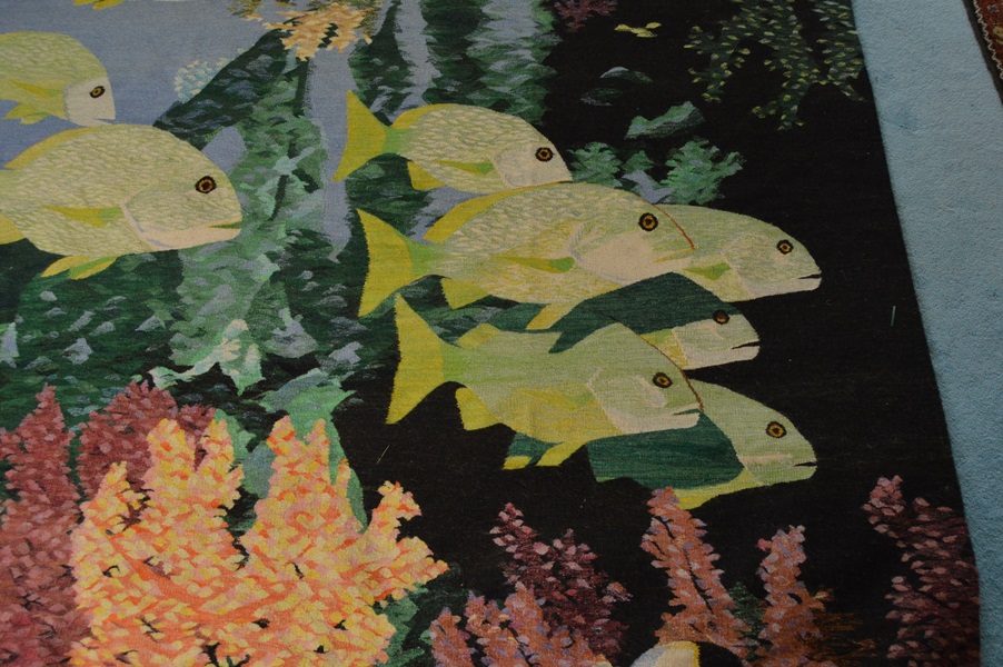 Signed Wool Coral Reef Scene Kleem Rug