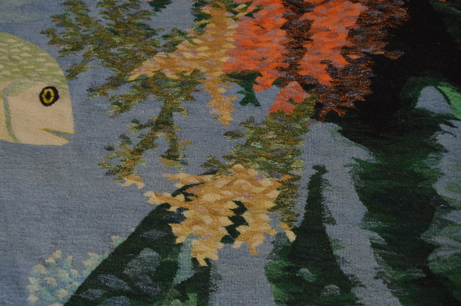 Signed Wool Coral Reef Scene Kleem Rug