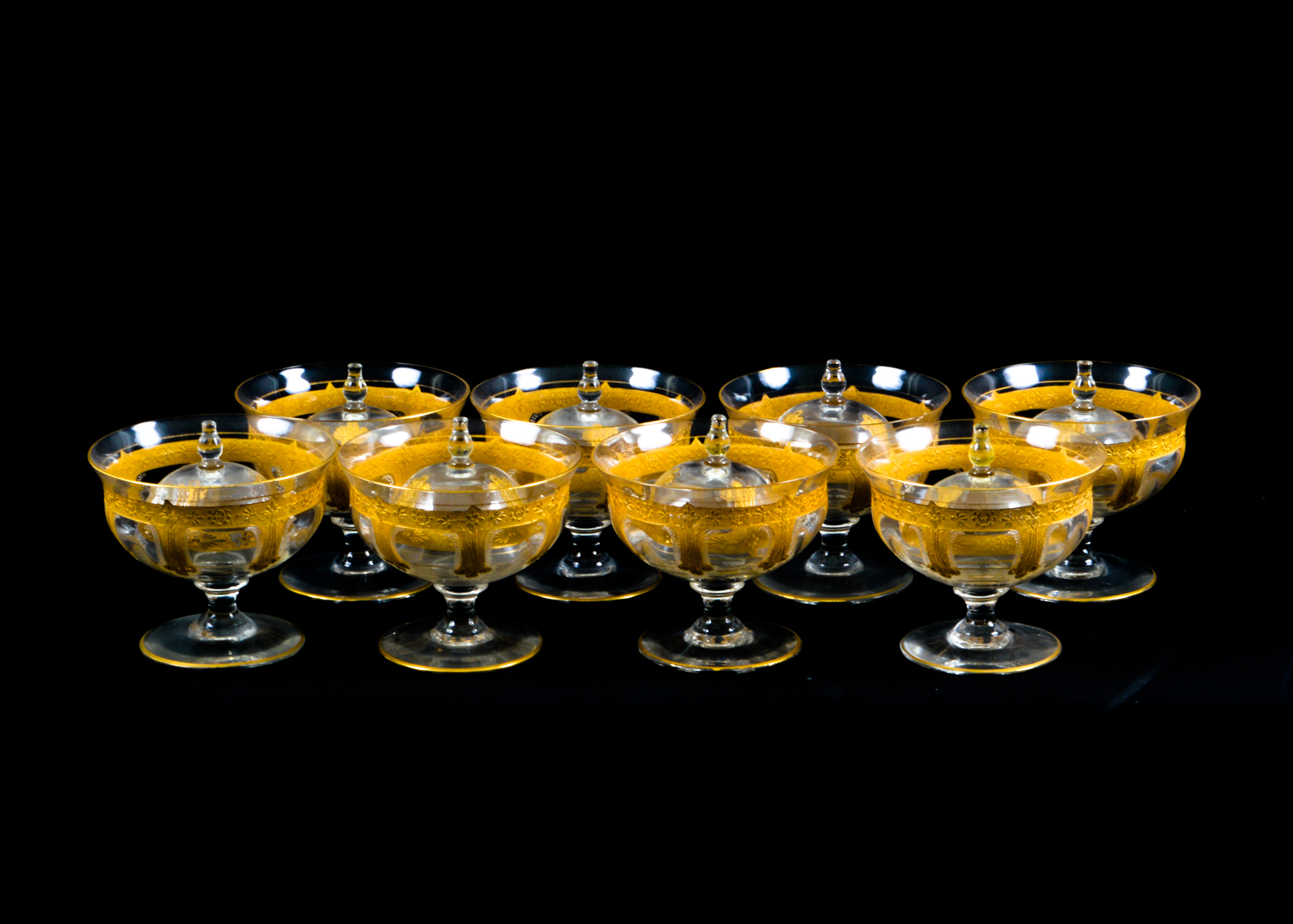 Gold Gilt Etched Glass Bowls