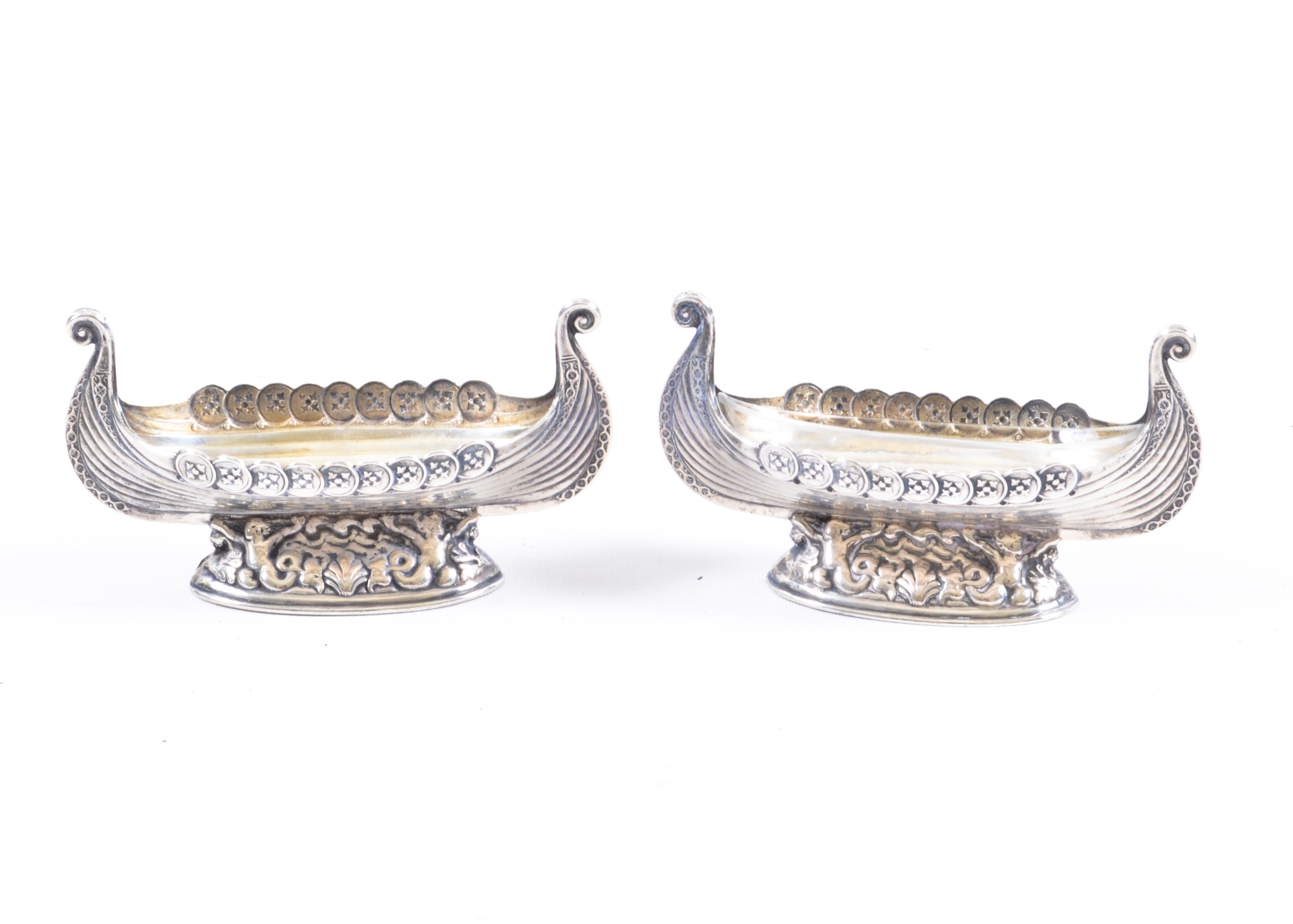 Pair of Sterling Silver Norwegian Ship Salt Cellars