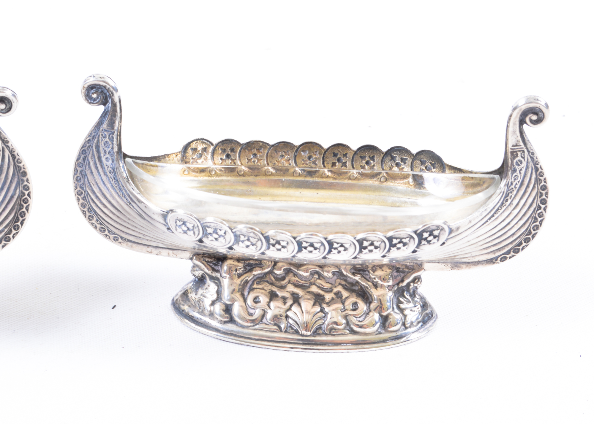 Pair of Sterling Silver Norwegian Ship Salt Cellars