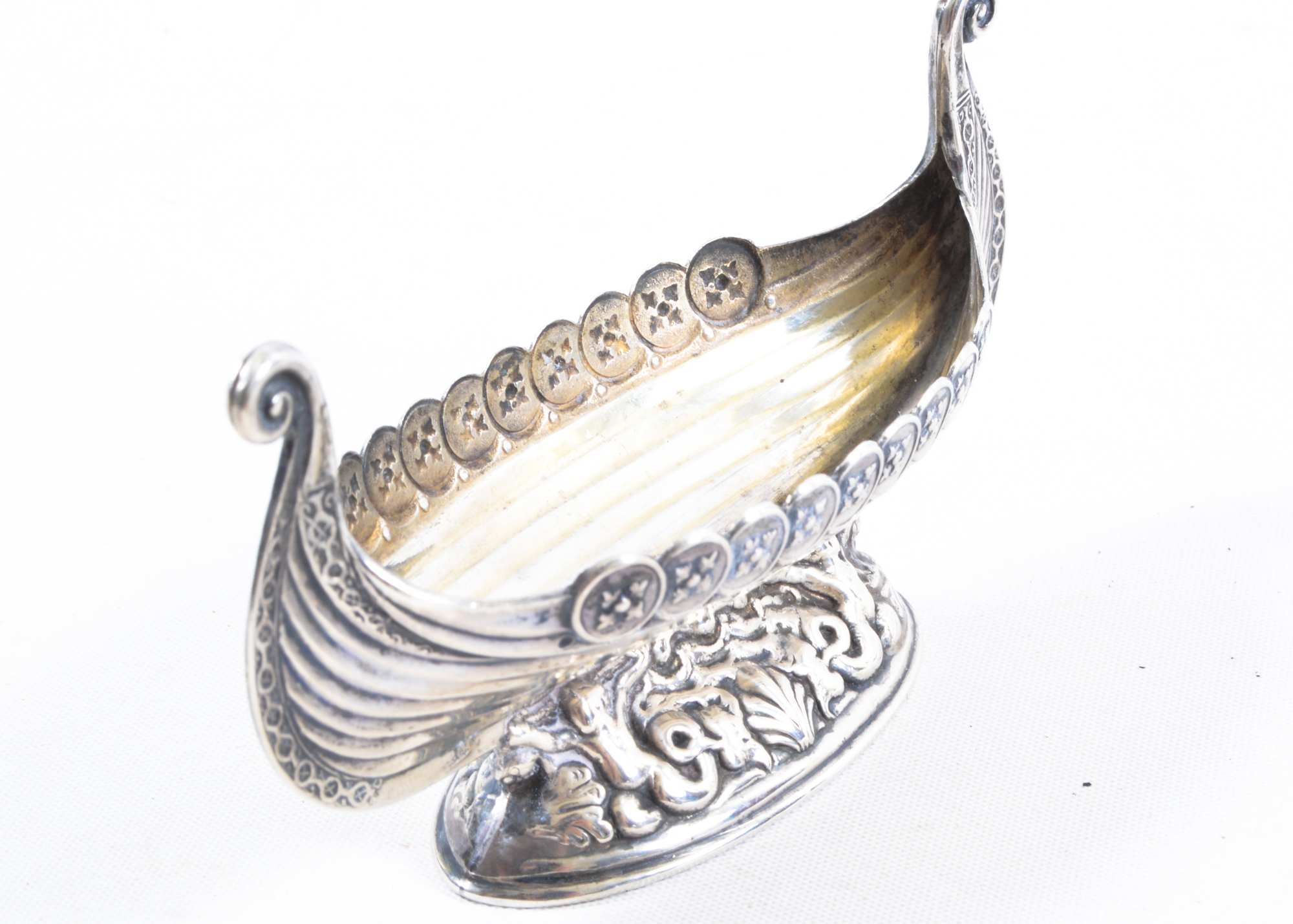 Pair of Sterling Silver Norwegian Ship Salt Cellars