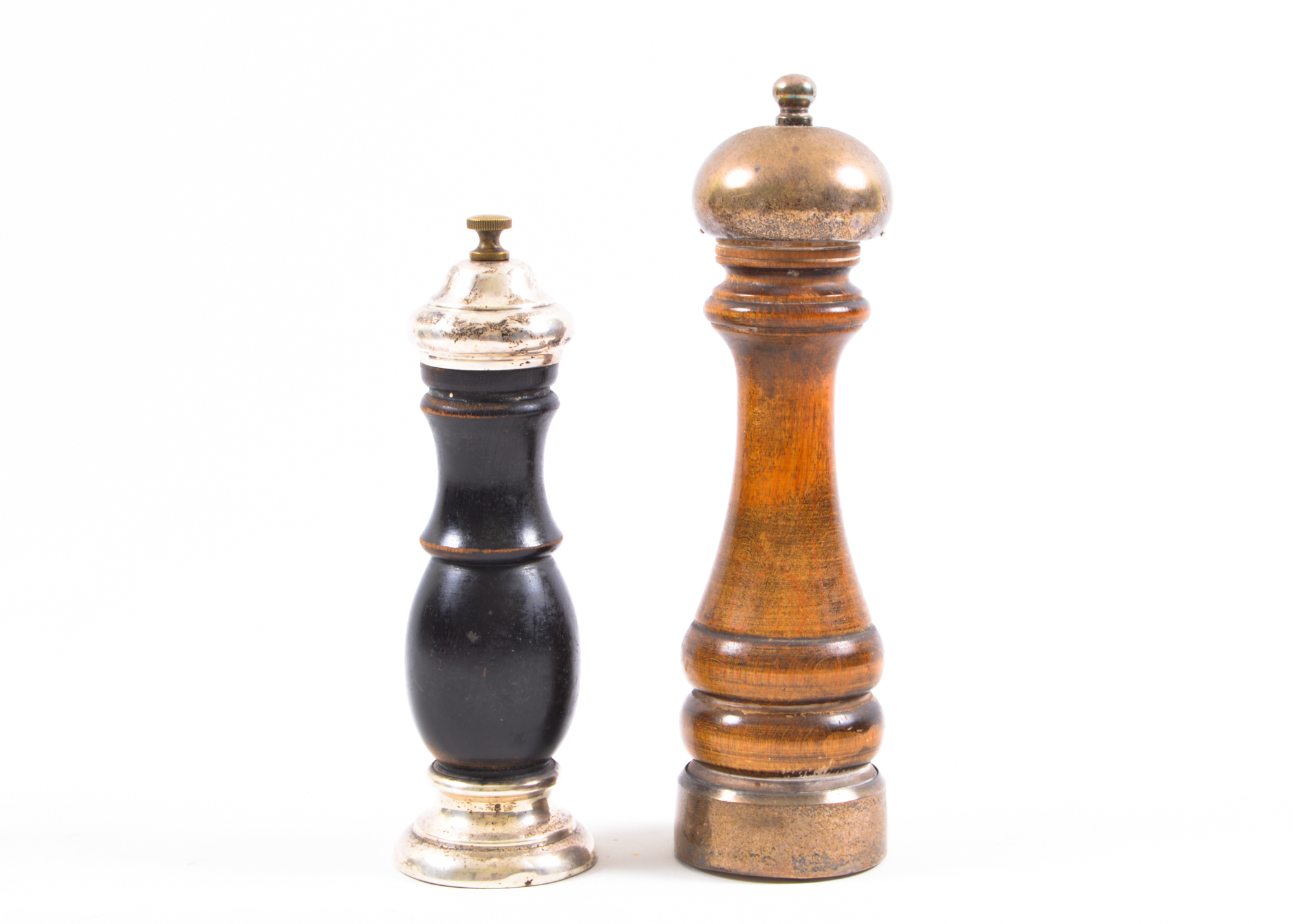 Pair of Wood and Sterling Silver Pepper Mills