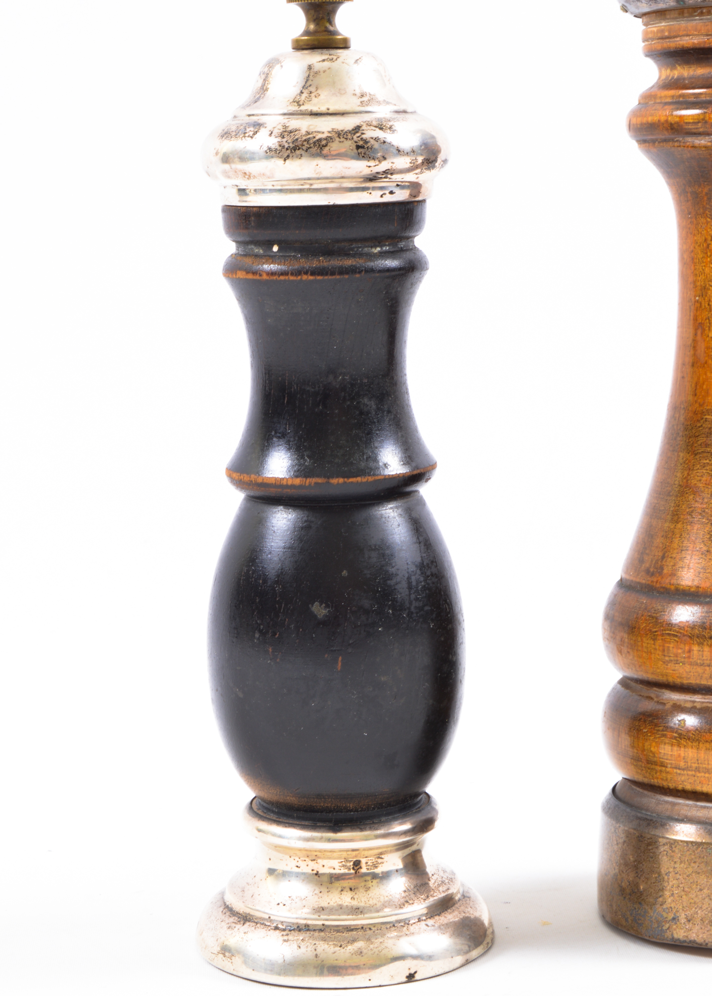 Pair of Wood and Sterling Silver Pepper Mills