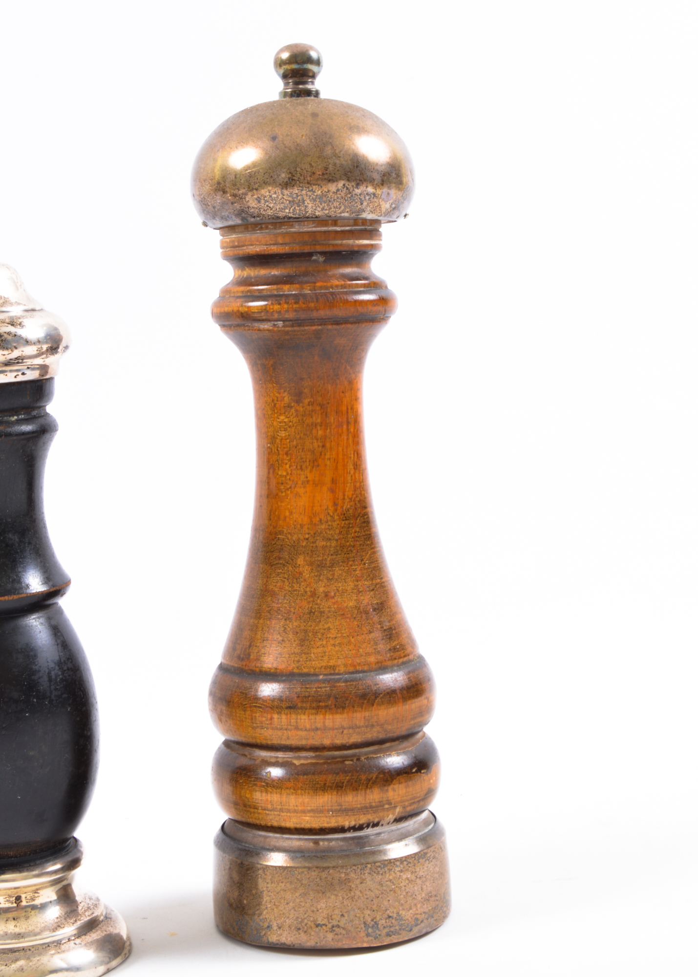 Pair of Wood and Sterling Silver Pepper Mills
