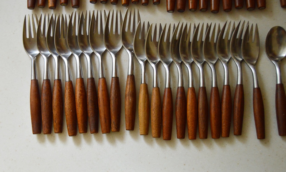 Set of Dansk Stainless and Teak Handled Fjord Flatware