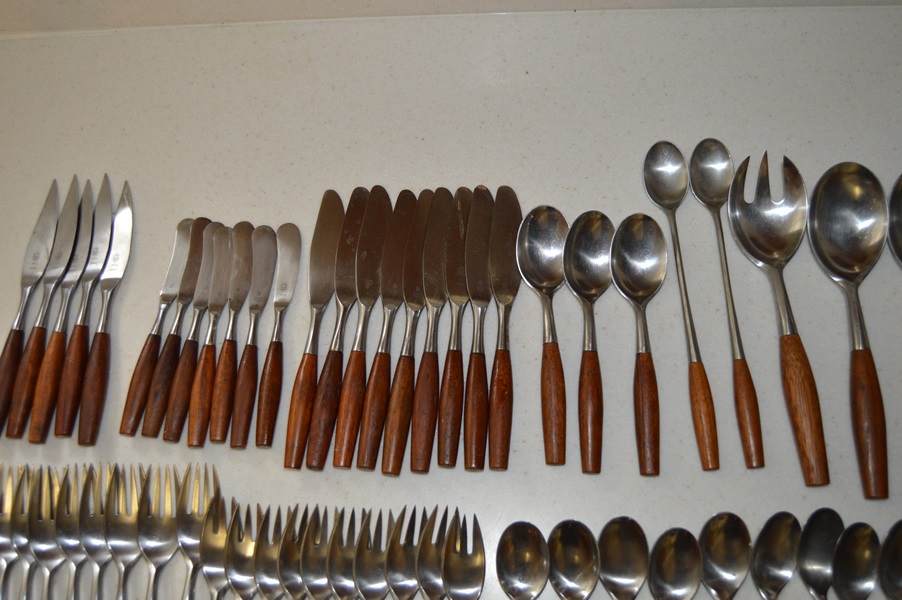 Set of Dansk Stainless and Teak Handled Fjord Flatware