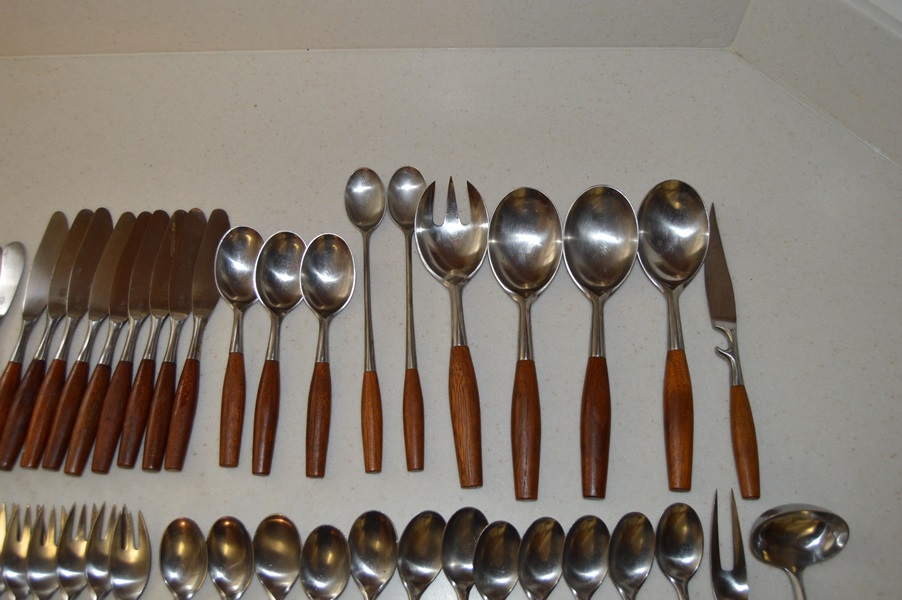 Set of Dansk Stainless and Teak Handled Fjord Flatware