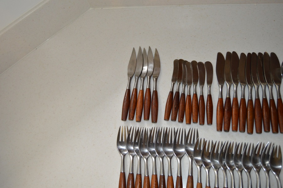 Set of Dansk Stainless and Teak Handled Fjord Flatware