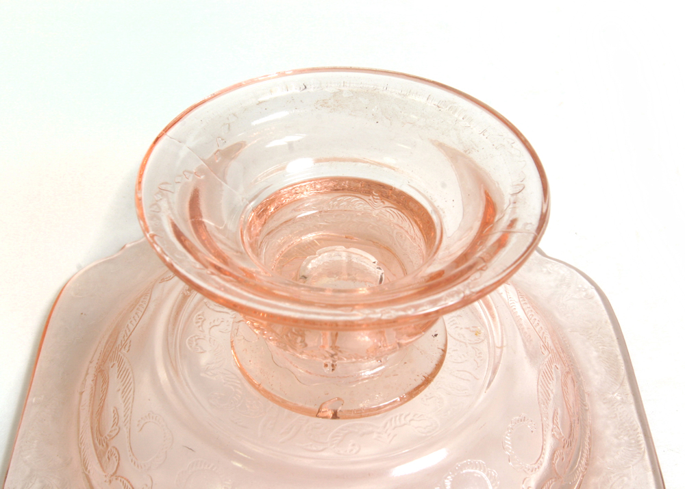 Pair of Vintage Pink Depression Glass Candy Dishes with Lids