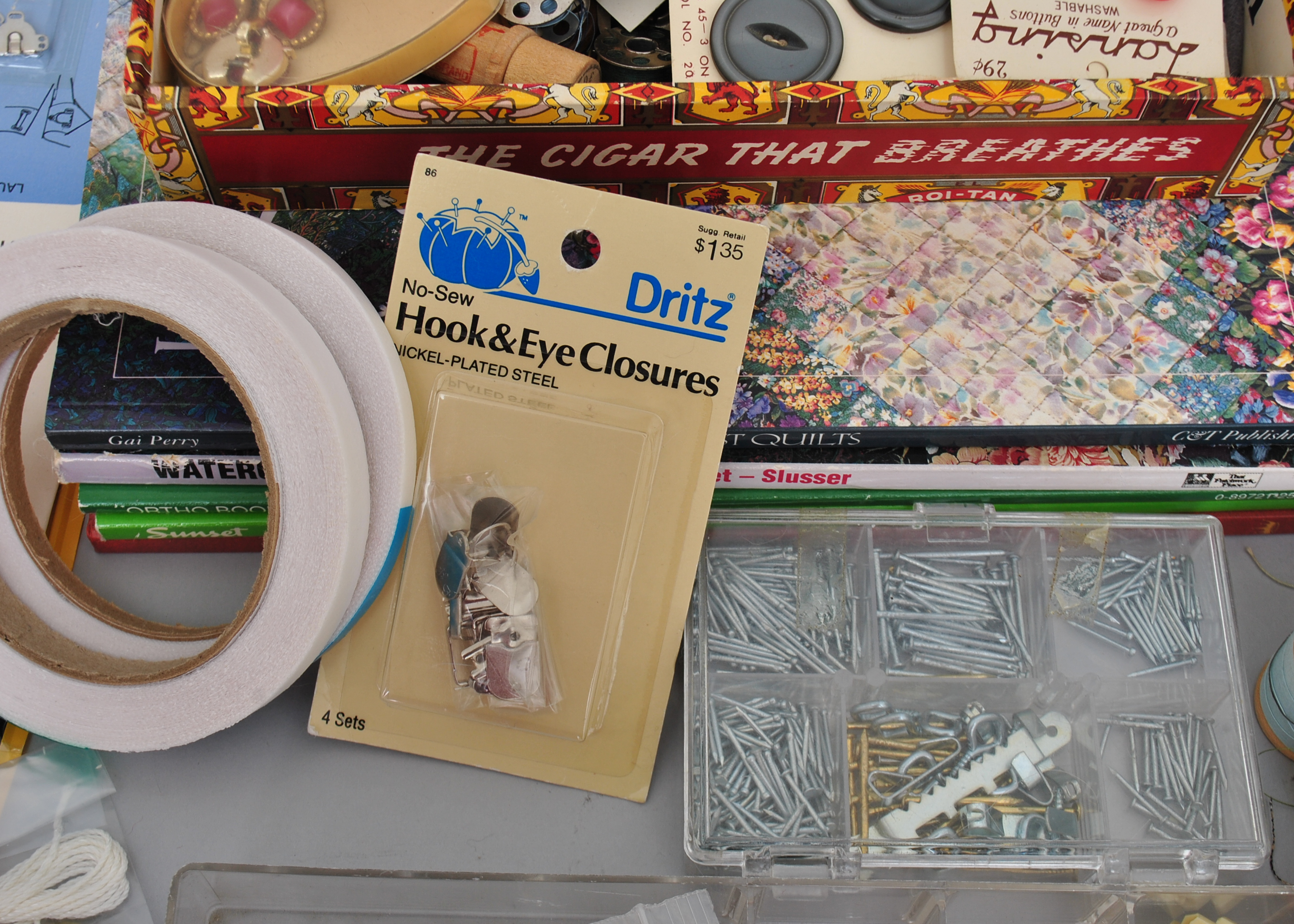 Collection of Sewing Supplies and Books