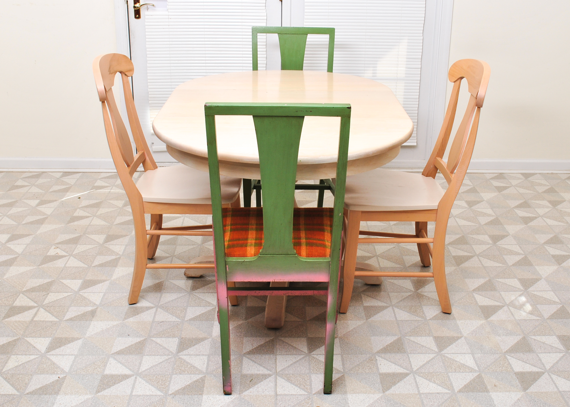 Painted Ash Pedestal Table & Four Chairs