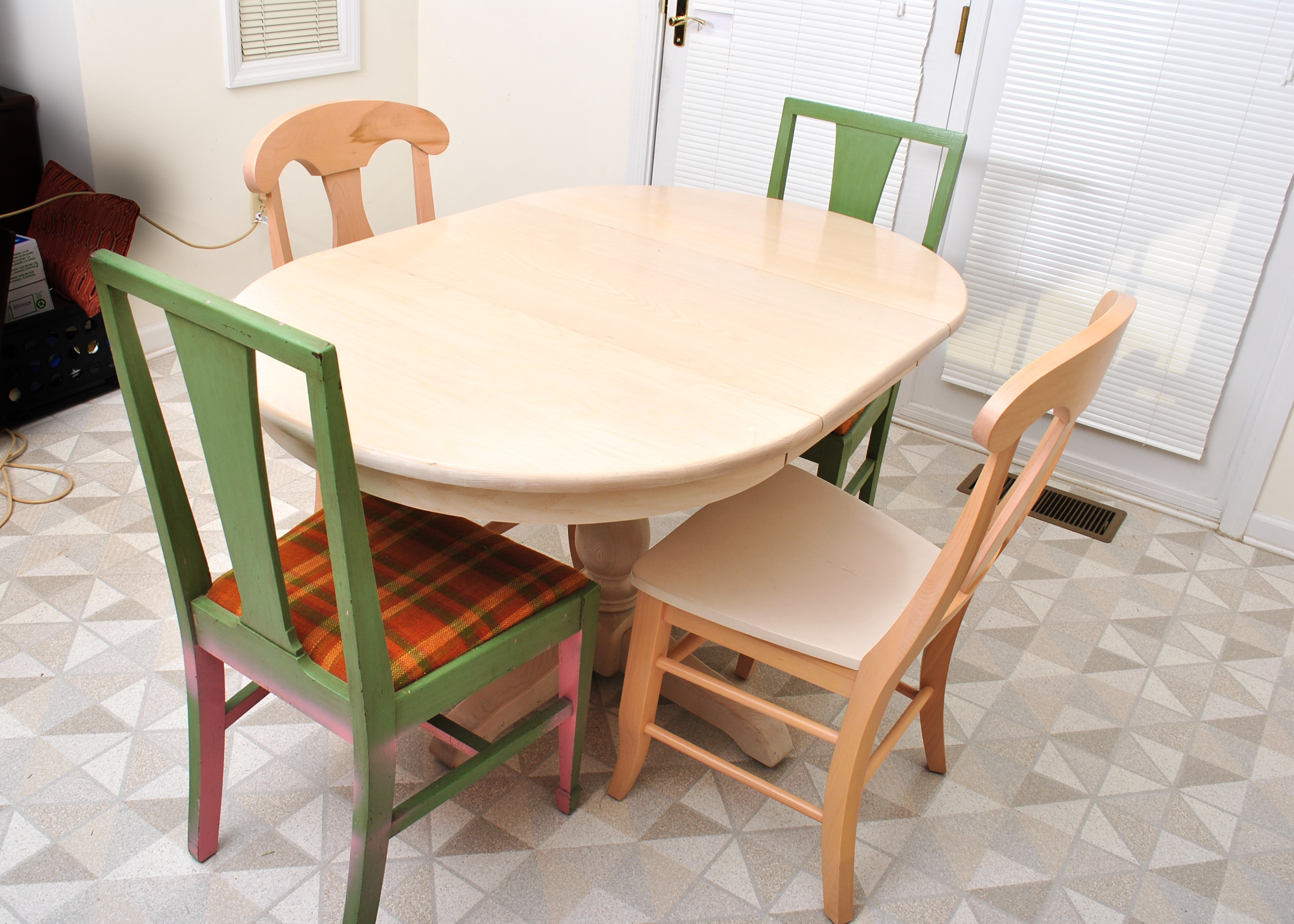 Painted Ash Pedestal Table & Four Chairs