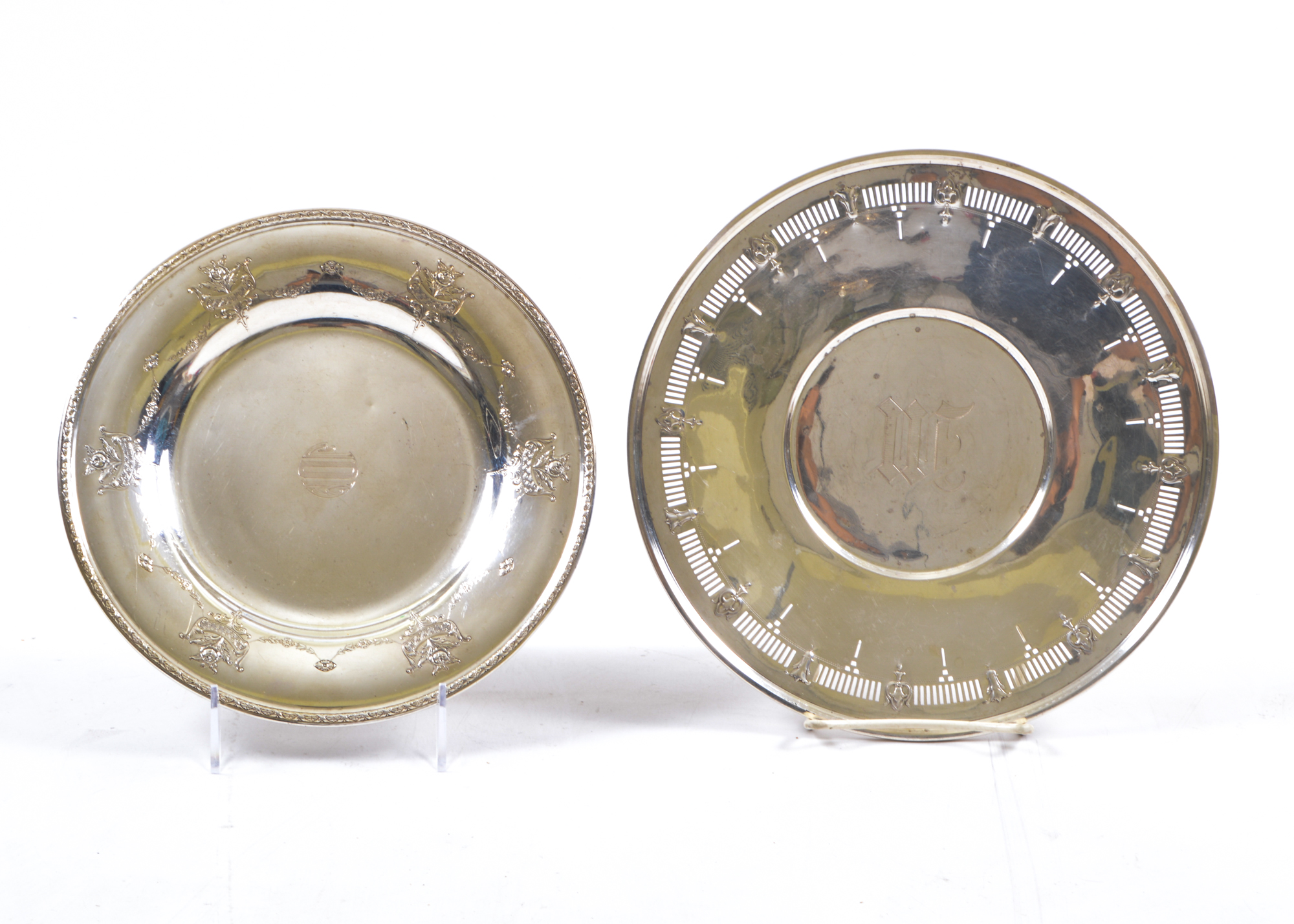 Two Monogrammed Sterling Silver Plates
