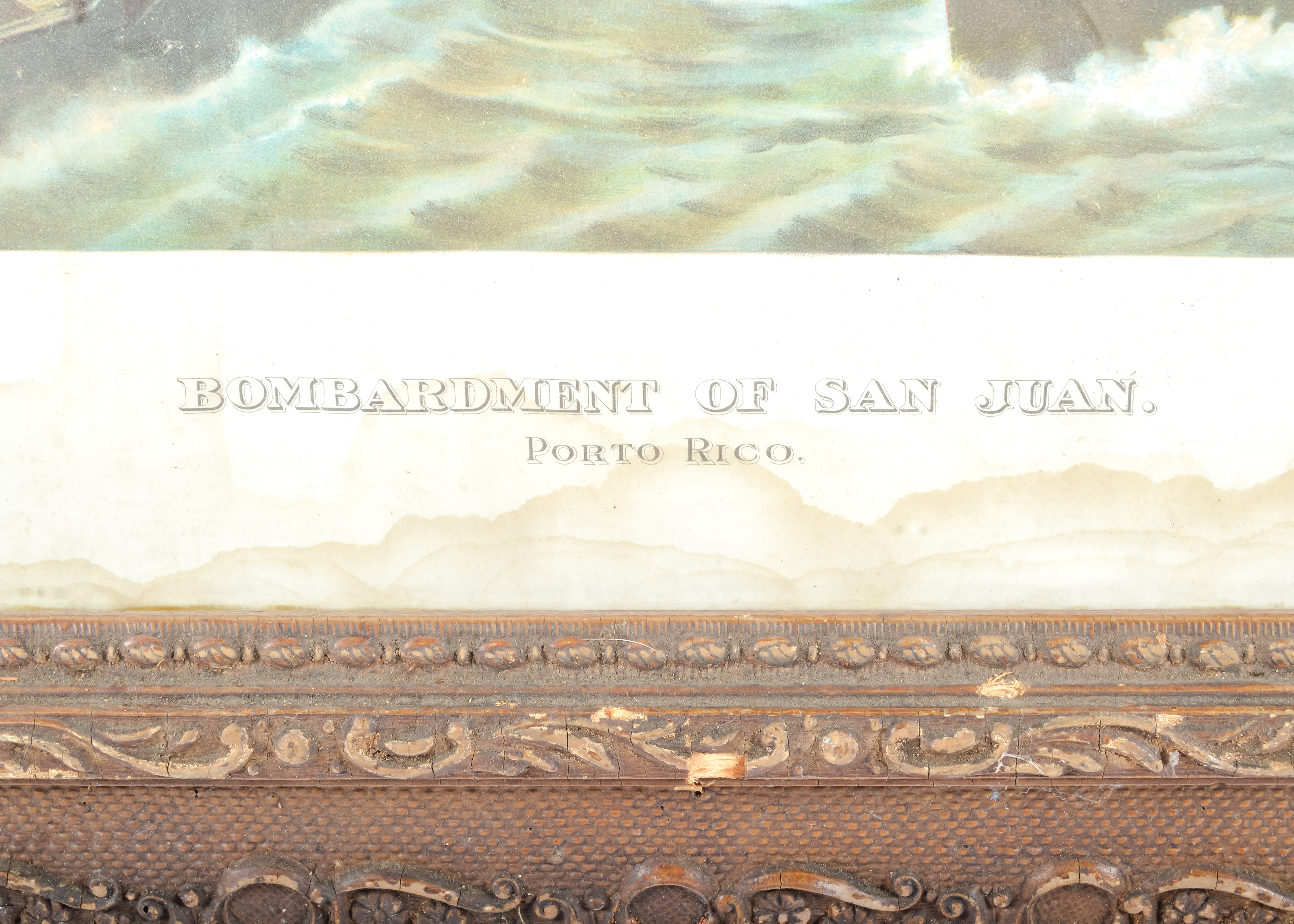 Framed Antique "Bombardment of San Juan" Chromolithograph