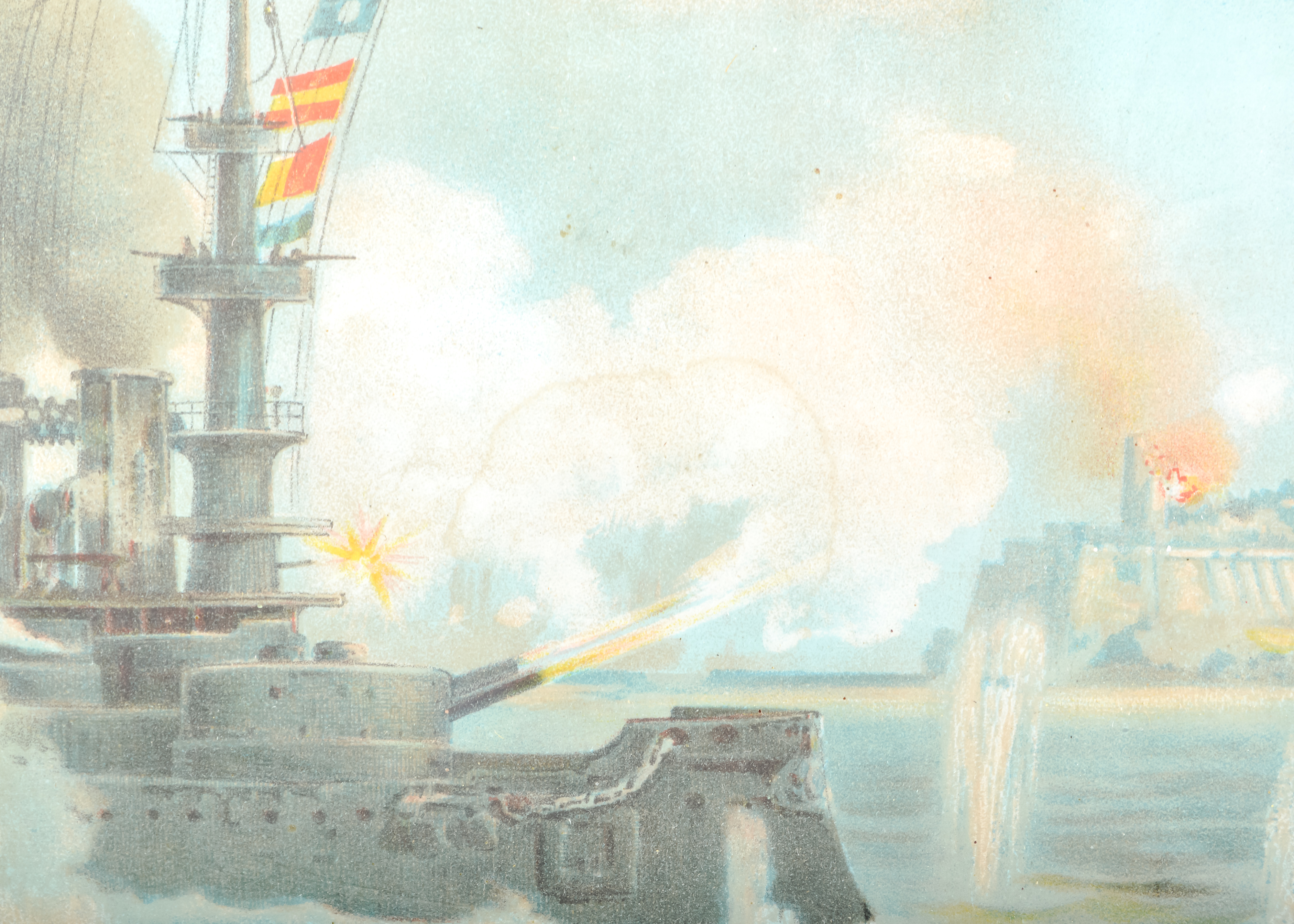 Framed Antique "Bombardment of San Juan" Chromolithograph