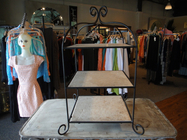 Two Shelf Wrough Iron and Slate Display Piece