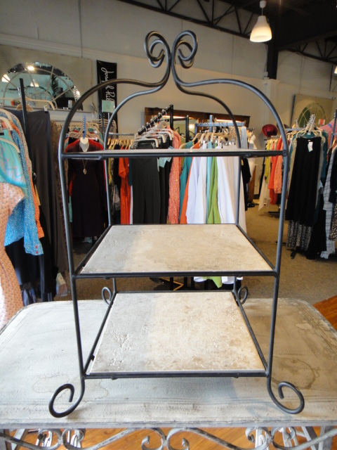 Two Shelf Wrough Iron and Slate Display Piece