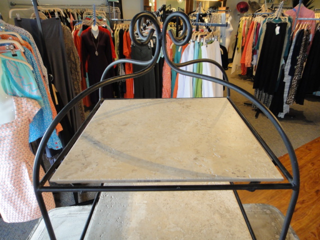 Two Shelf Wrough Iron and Slate Display Piece