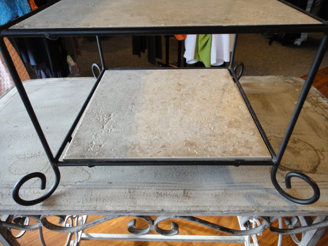 Two Shelf Wrough Iron and Slate Display Piece