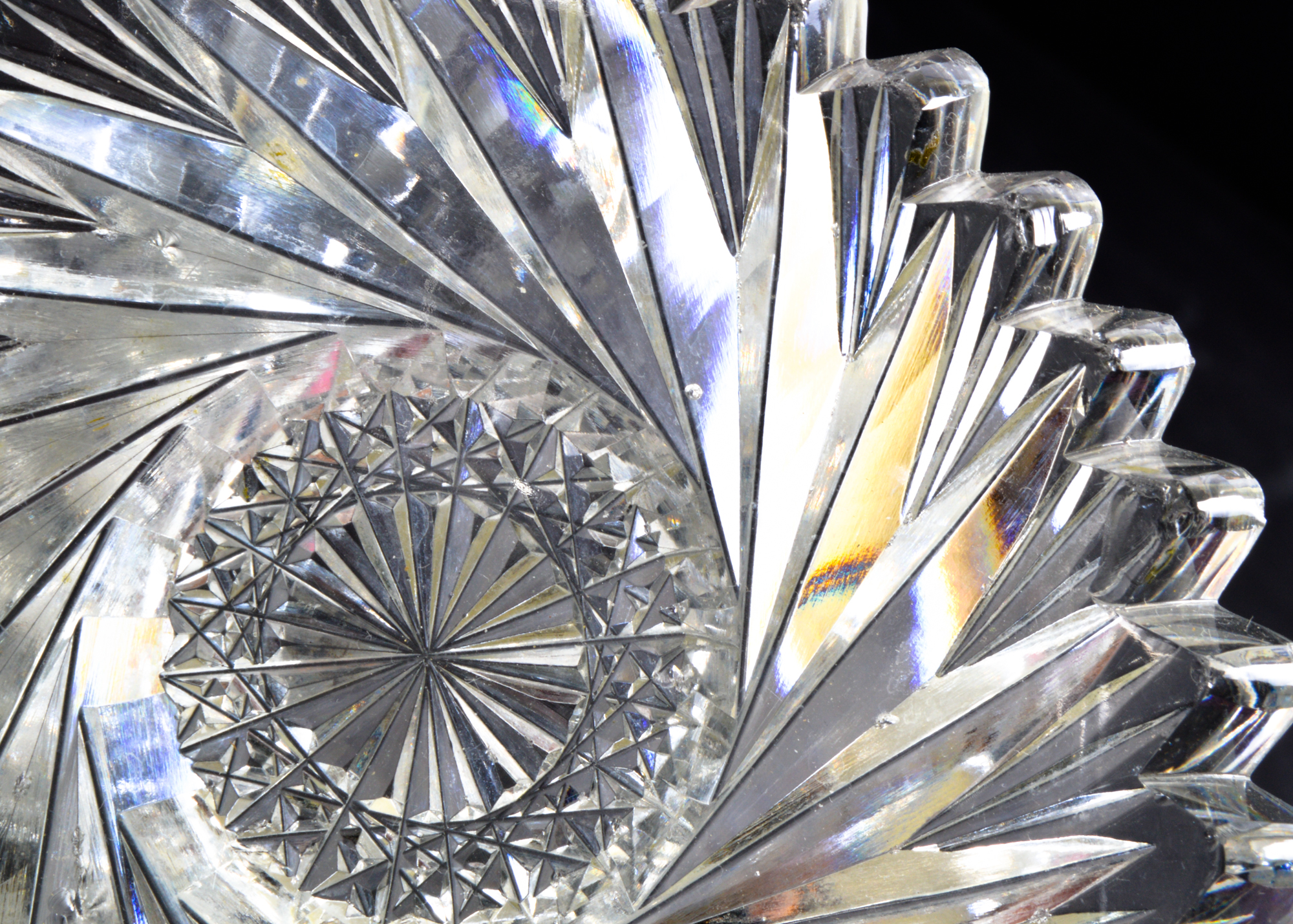 Crystal Cut Glass Sawtooth Bowl with Pink Handkerchief Bowl