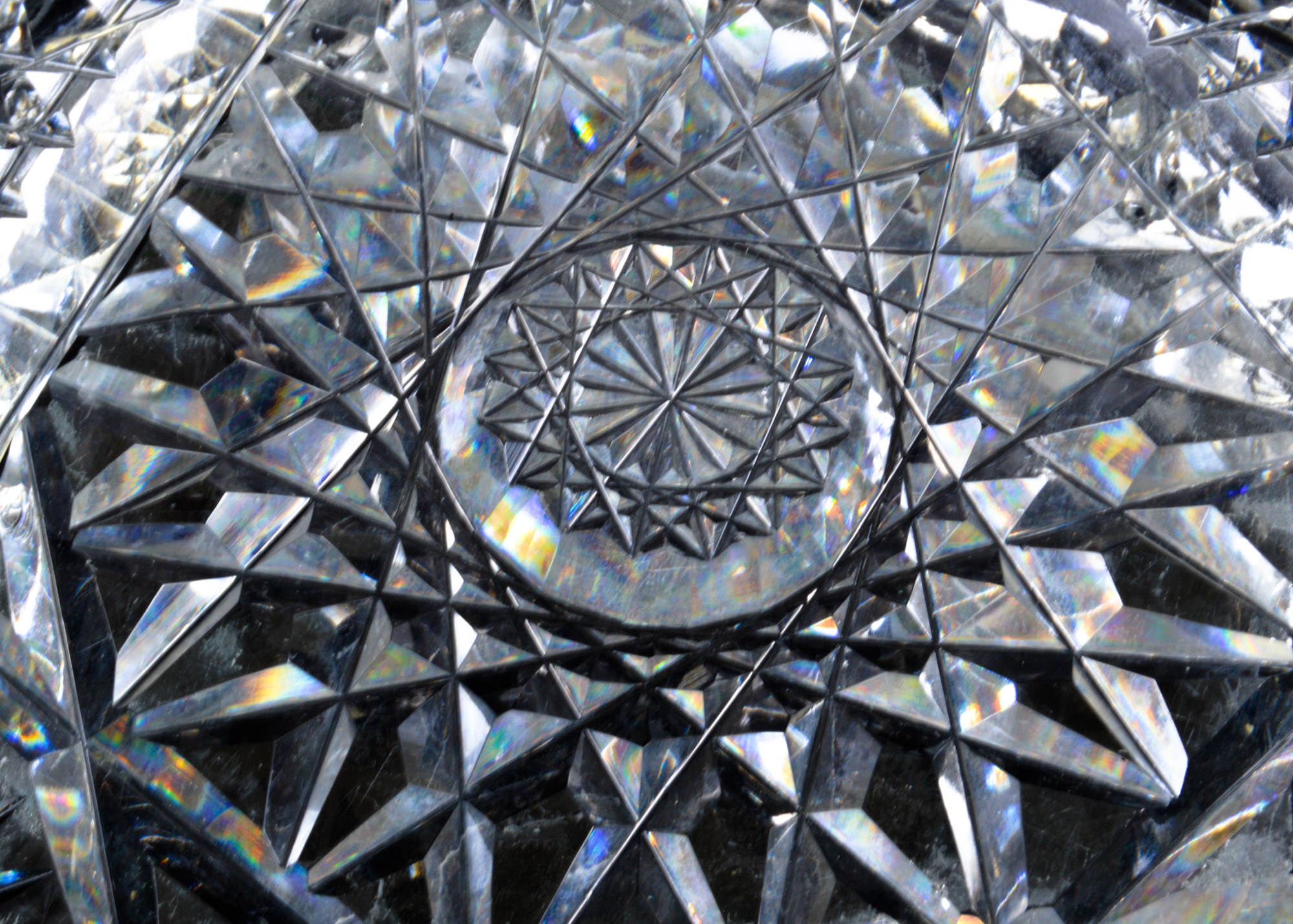 Crystal Cut Glass Sawtooth Bowl with Pink Handkerchief Bowl