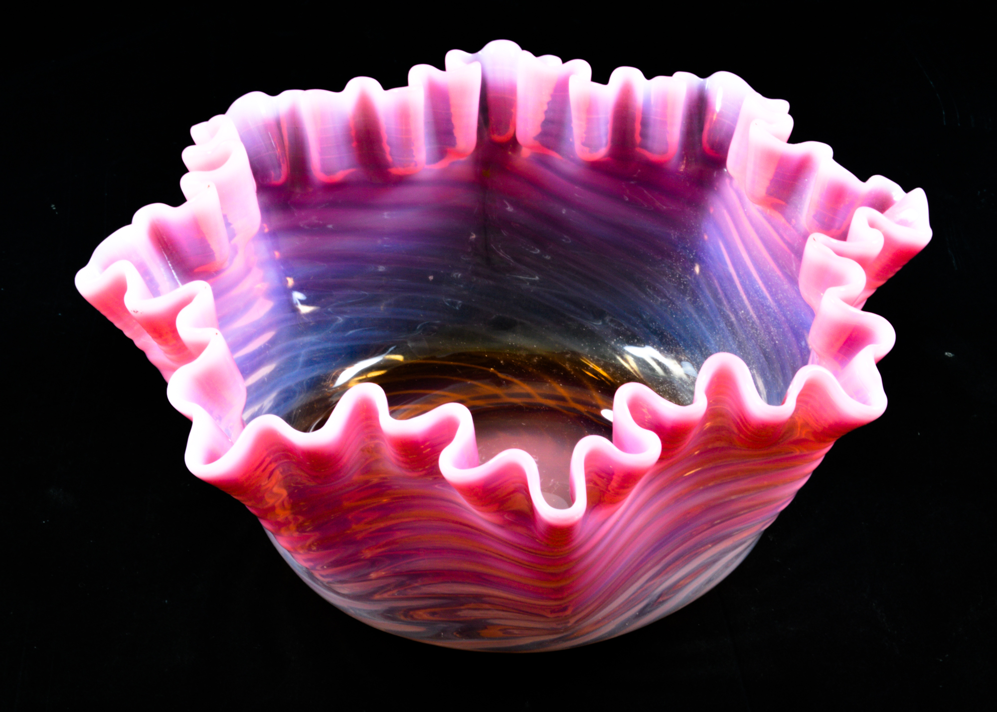 Crystal Cut Glass Sawtooth Bowl with Pink Handkerchief Bowl