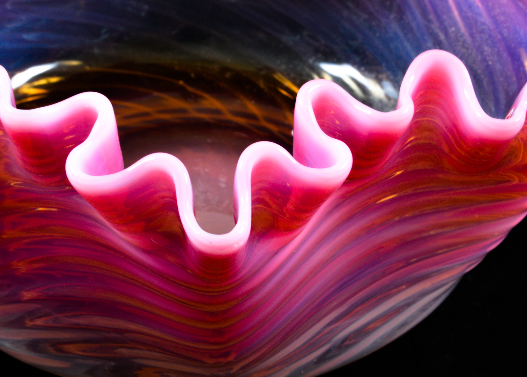 Crystal Cut Glass Sawtooth Bowl with Pink Handkerchief Bowl