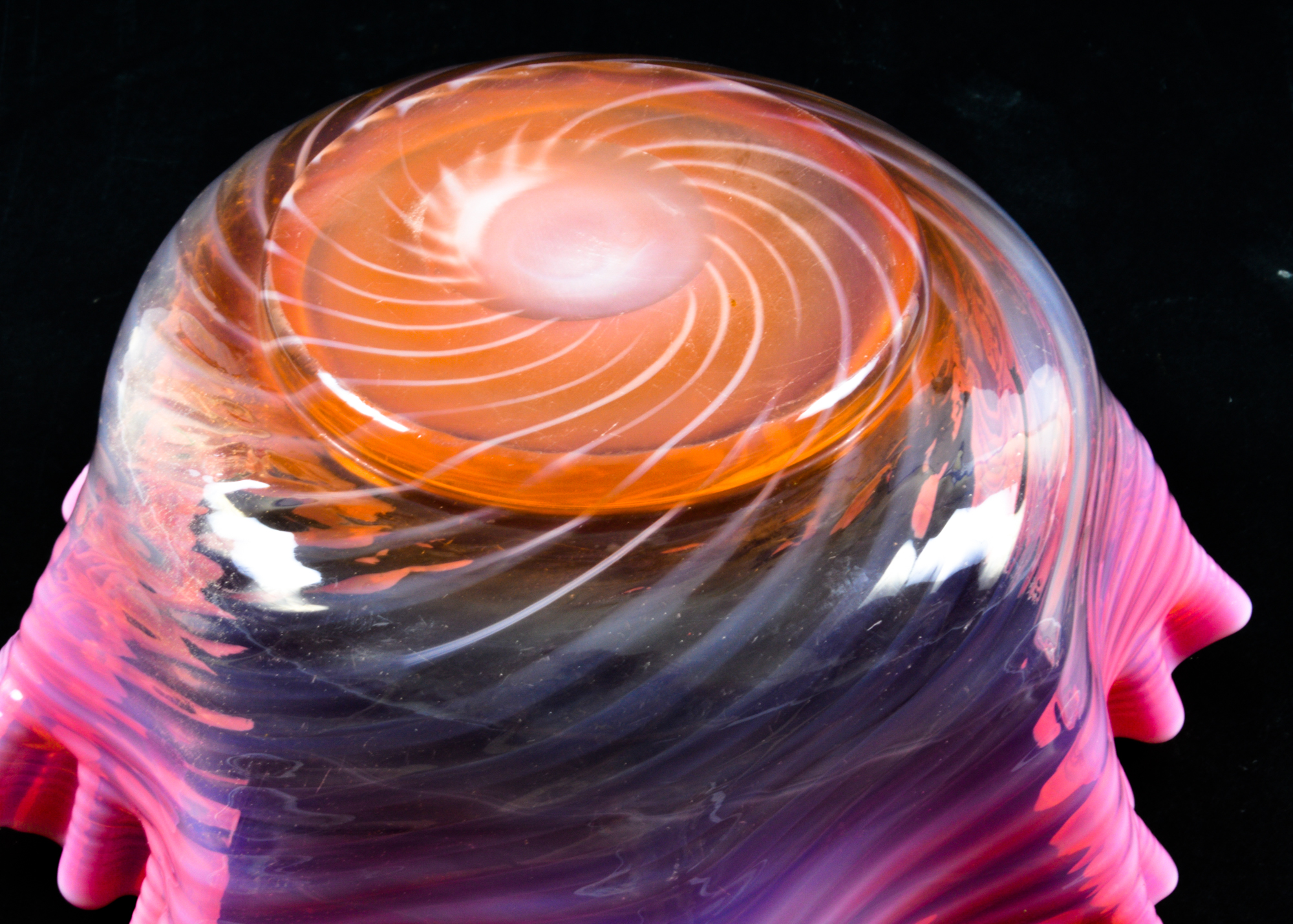 Crystal Cut Glass Sawtooth Bowl with Pink Handkerchief Bowl