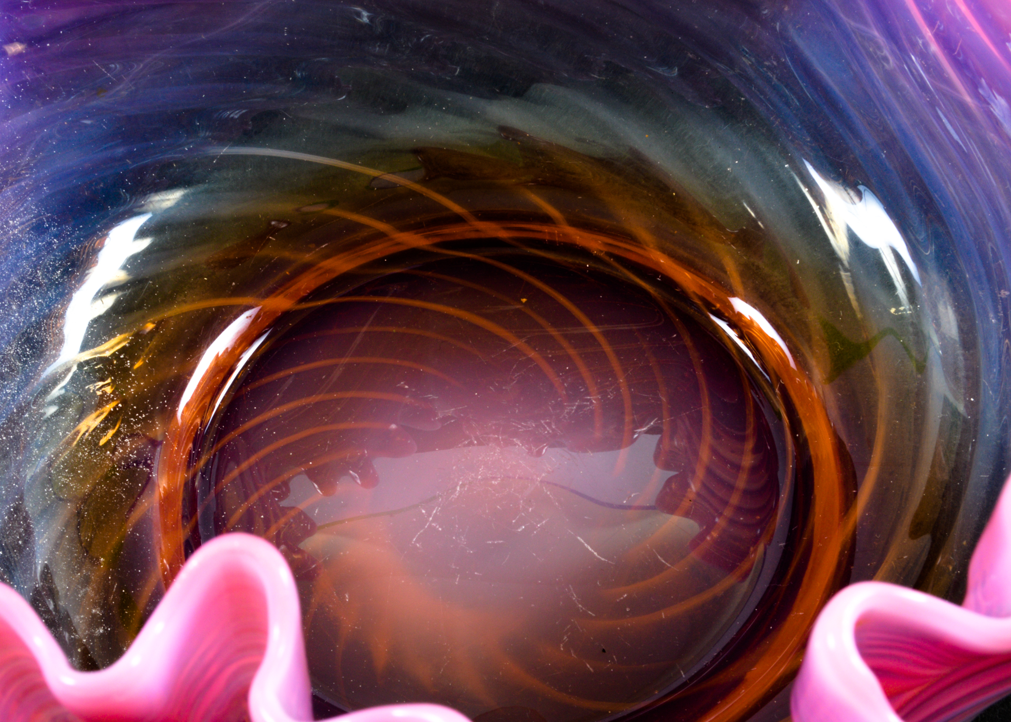 Crystal Cut Glass Sawtooth Bowl with Pink Handkerchief Bowl