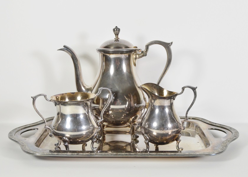 Wallace Silver Plated Tea Set and Wilcox Tray