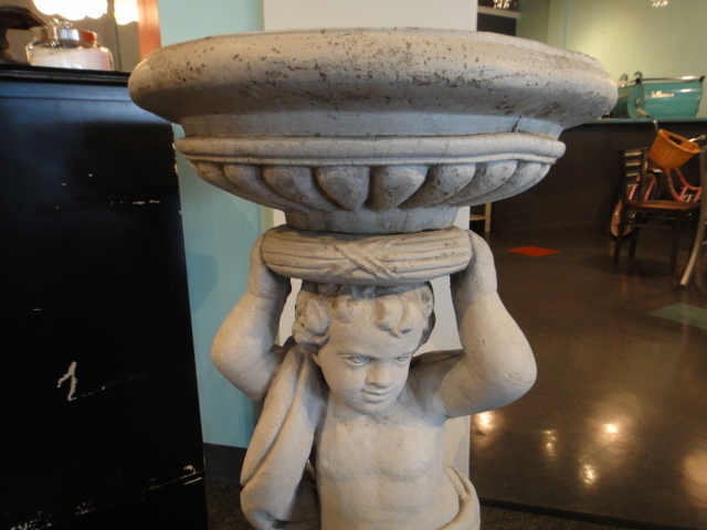 Vintage Cement Cupid Bird Bath