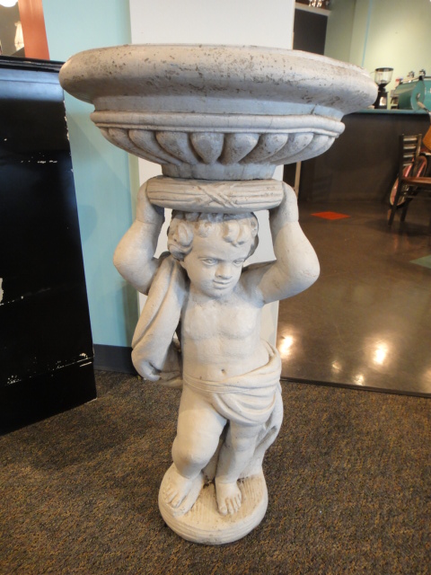 Vintage Cement Cupid Bird Bath