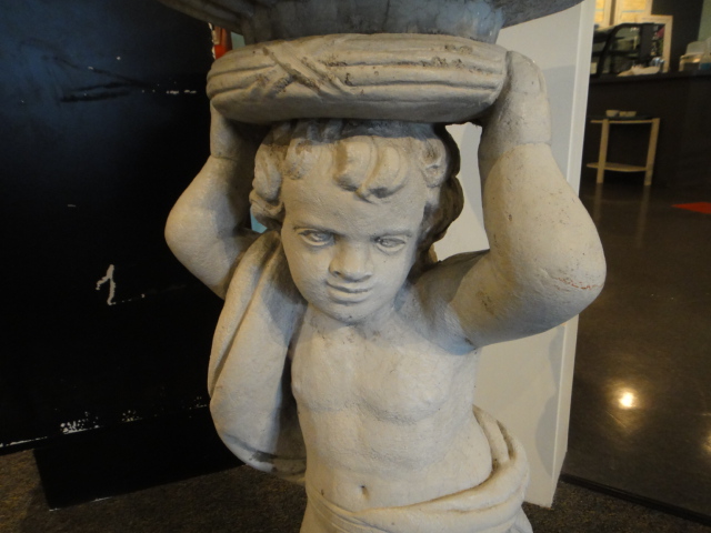 Vintage Cement Cupid Bird Bath