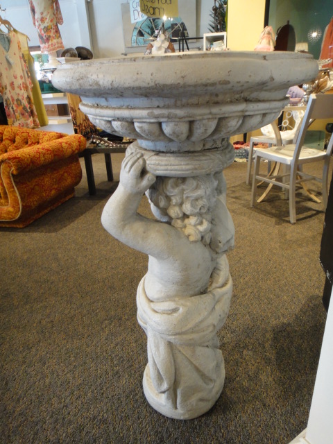 Vintage Cement Cupid Bird Bath